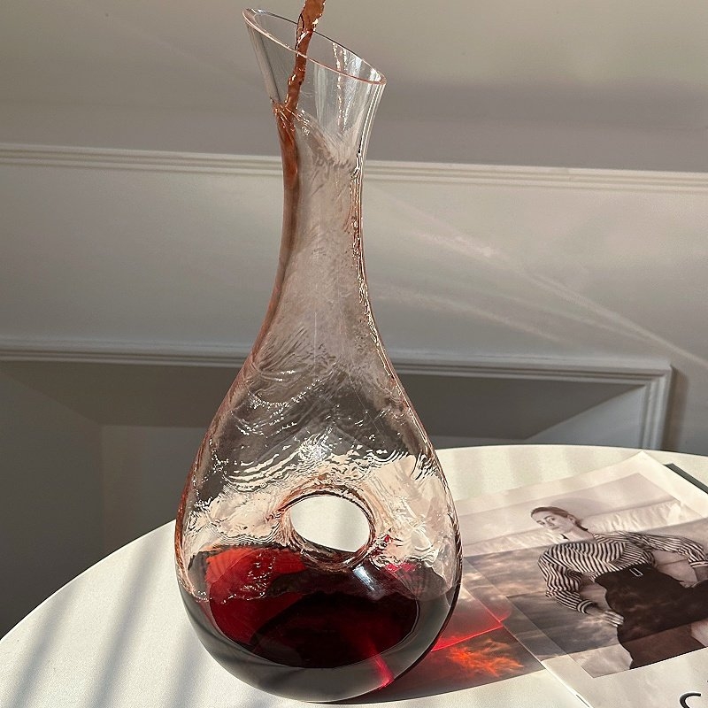 Decantor din sticlă pentru vin roșu cu set de pahare, capacitate 1000 ml, design modern minimalist