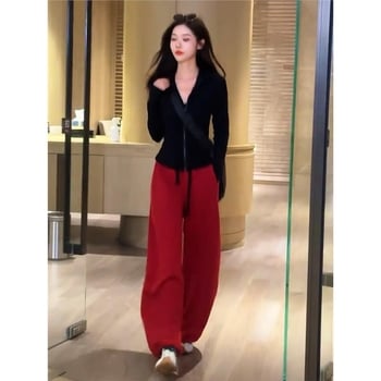 Compleu cardigan în stil coreean pentru femei, rever negru, set sport casual din două piese pentru primăvară și toamnă 2025.