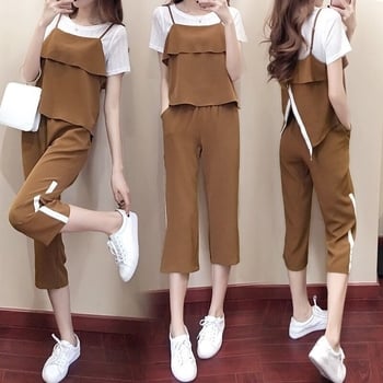 Set de trei piese pentru femei plus size, costum de vară în stil coreean, pantaloni largi, elegant și la modă