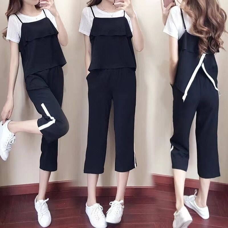 Set de trei piese pentru femei plus size, costum de vară în stil coreean, pantaloni largi, elegant și la modă