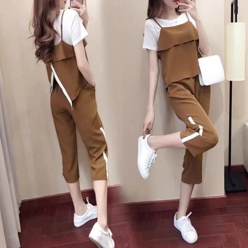 Set de trei piese pentru femei plus size, costum de vară în stil coreean, pantaloni largi, elegant și la modă