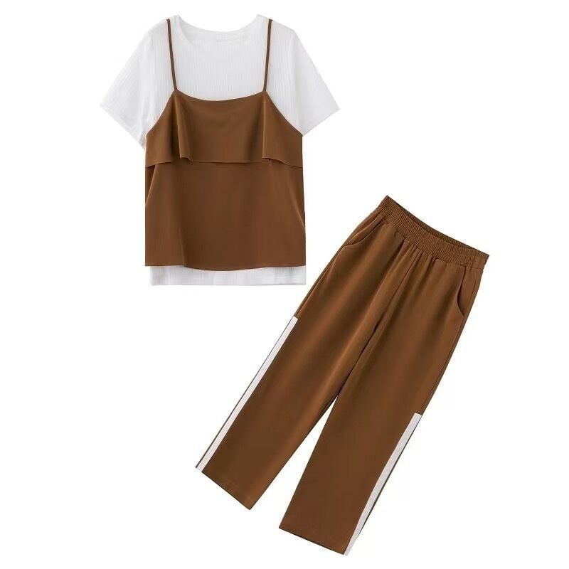 Set de trei piese pentru femei plus size, costum de vară în stil coreean, pantaloni largi, elegant și la modă