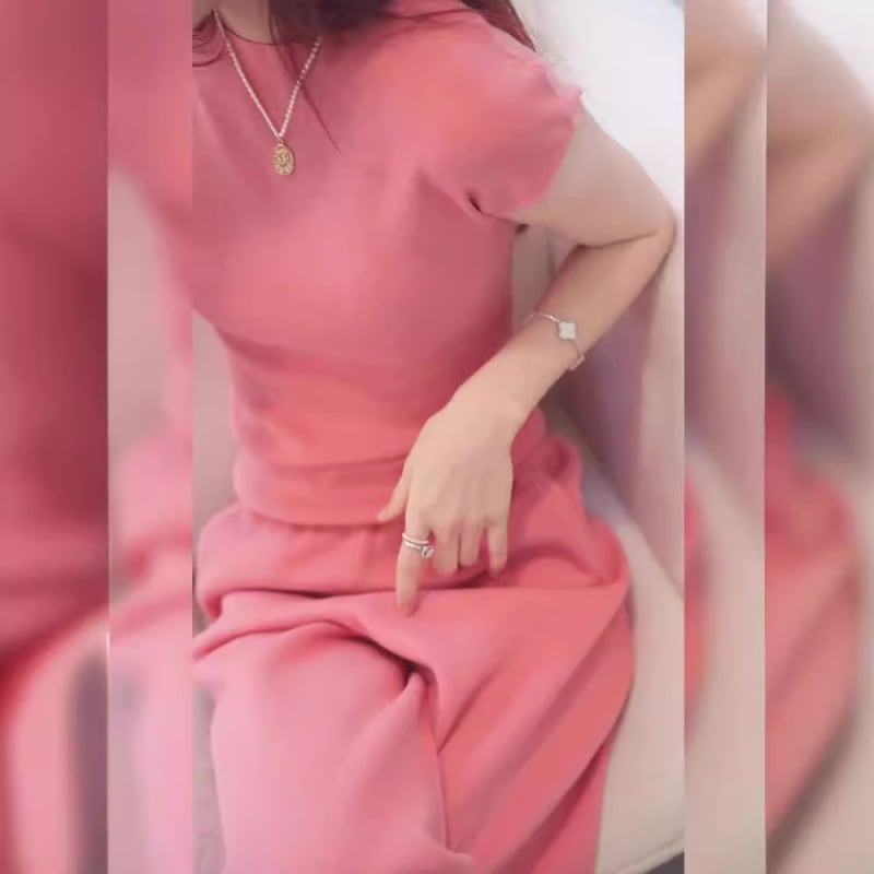 Roz pentru femei, set din două piese în stil coreean, lejer, croi slim, bumbac