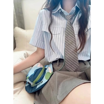 Set feminin: rochie-bluză cu dungi, stil colegial, uniformă JK, inspirație japoneză/coreeană, fustă plisată scurtă.