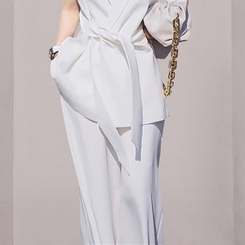 Set costum alb pentru femei, din două piese, fără mâneci, stil profesional elegant, 2025