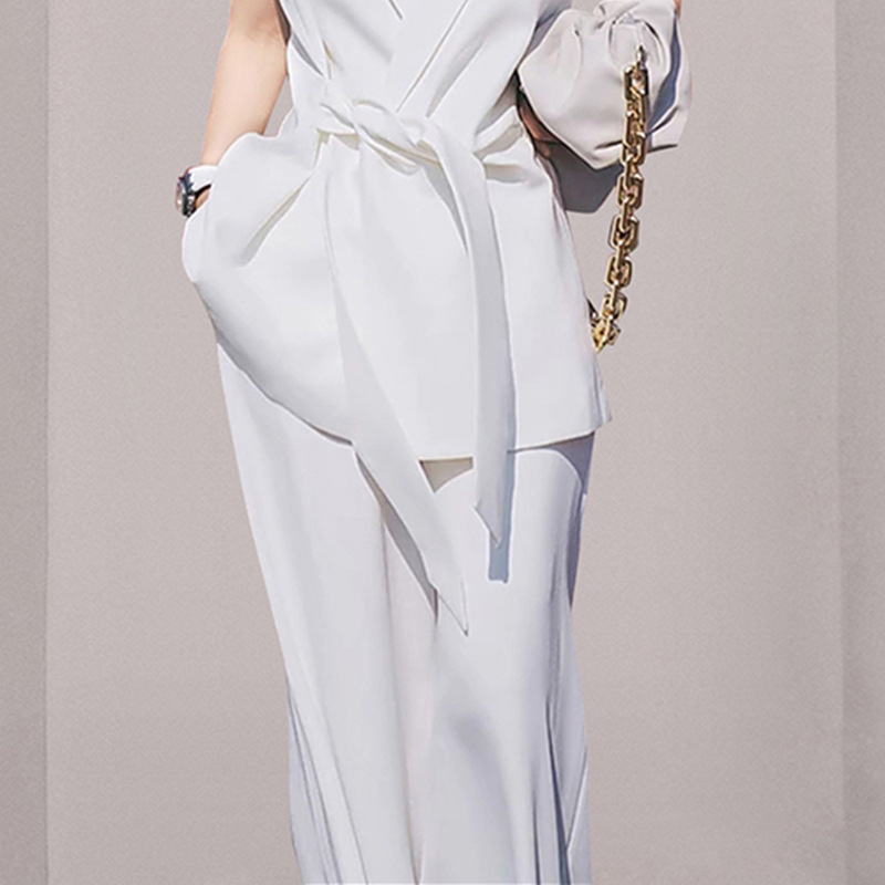Set costum alb pentru femei, din două piese, fără mâneci, stil profesional elegant, 2025