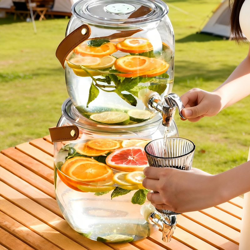 Dispenser plastic transparent pentru băuturi cu robinet, capacitate mare, pentru ceai de fructe și apă rece