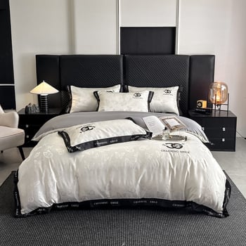 Set Ice Silk de pat 4 piese: husă de pilotă, cearșaf, cearșaf cu elastic și fețe de pernă cu imprimeu fluture, confort de vară