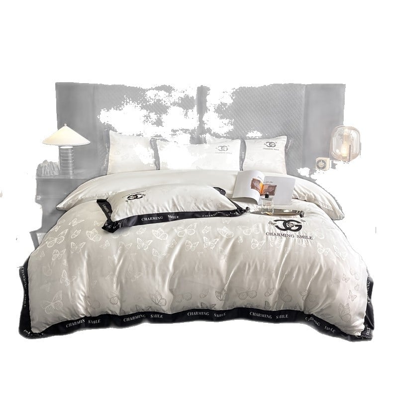 Set Ice Silk de pat 4 piese: husă de pilotă, cearșaf, cearșaf cu elastic și fețe de pernă cu imprimeu fluture, confort de vară