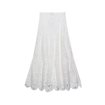 TAOP&ZA fustă midi pentru femei, talie înaltă, broderie decupată, cod 2731051, vară 2026