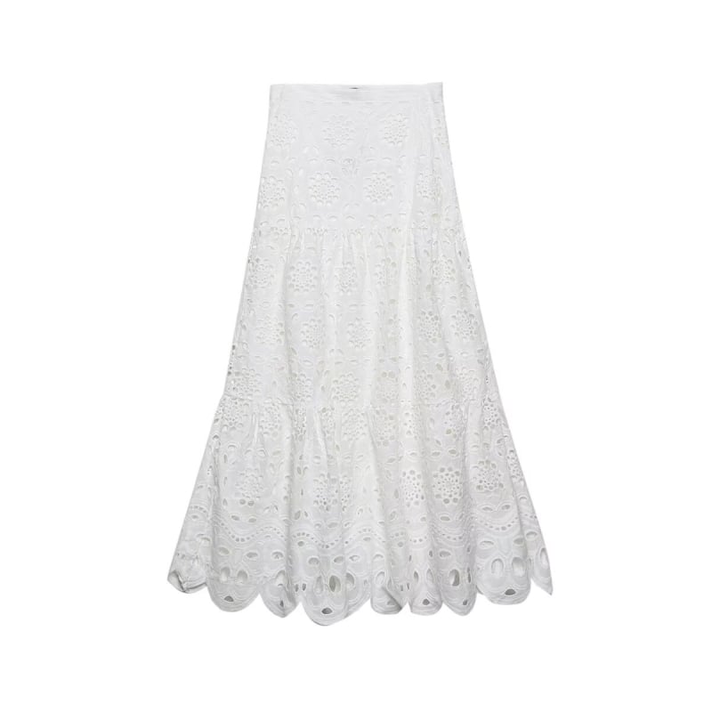 TAOP&ZA fustă midi pentru femei, talie înaltă, broderie decupată, cod 2731051, vară 2026