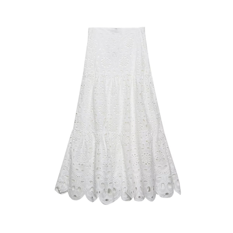TAOP&ZA fustă midi pentru femei, talie înaltă, broderie decupată, cod 2731051, vară 2026