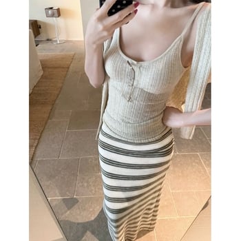 Set de două piese: cardigan tricotat damă și top cu bretele, croi slim, protecție solară, vară