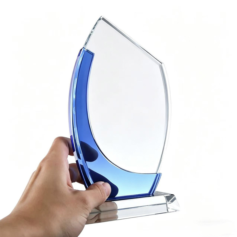 Staklena kristalna nagrada i medalja, prazna kristalna nagrada, prilagodljiv logo, geometrijski oblici