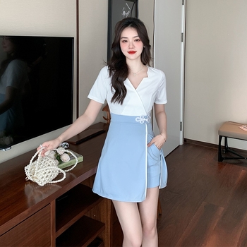 Uniformă de frumusețe și wellness în stil modern chinezesc cu imprimare în cerneală, pentru tehnicienii de pedicură și spa, costum elegant cu talie subțire