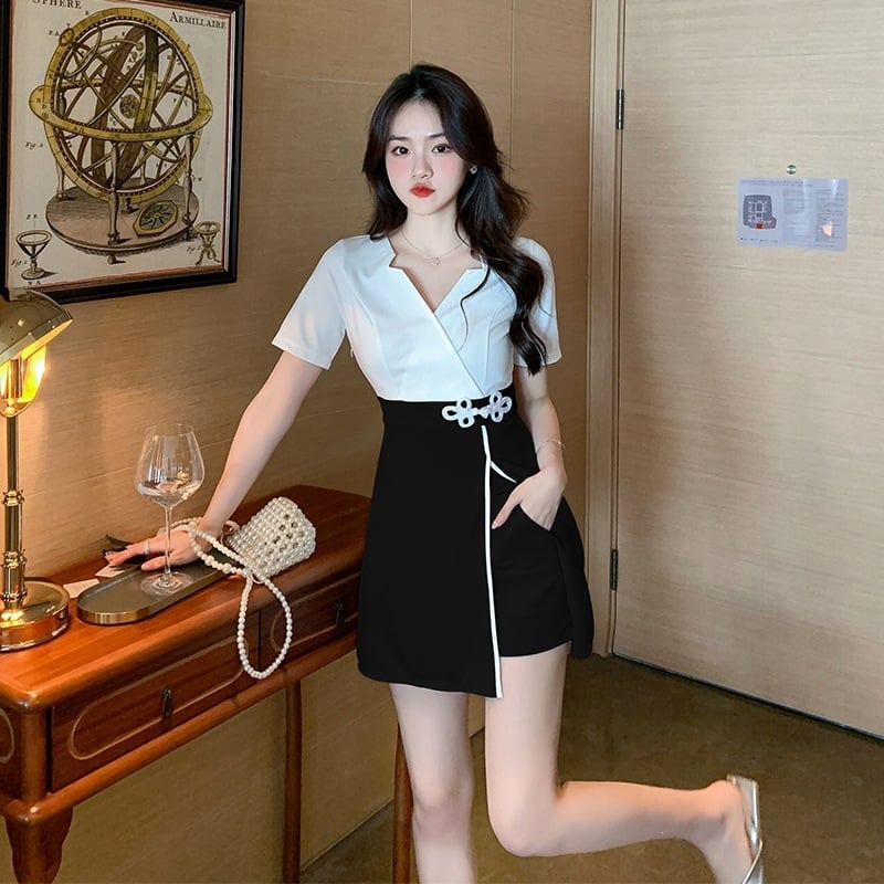 Uniformă de frumusețe și wellness în stil modern chinezesc cu imprimare în cerneală, pentru tehnicienii de pedicură și spa, costum elegant cu talie subțire