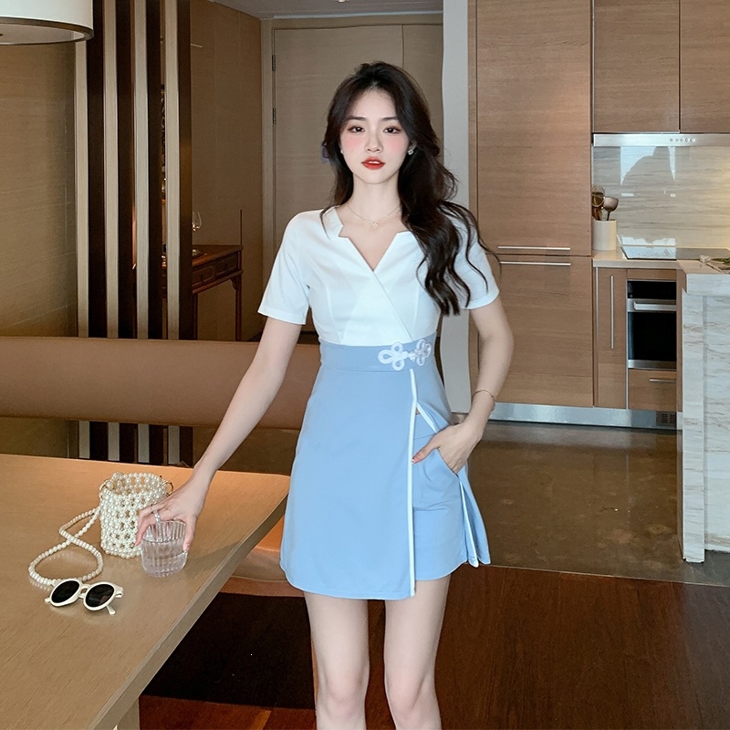 Uniformă de frumusețe și wellness în stil modern chinezesc cu imprimare în cerneală, pentru tehnicienii de pedicură și spa, costum elegant cu talie subțire