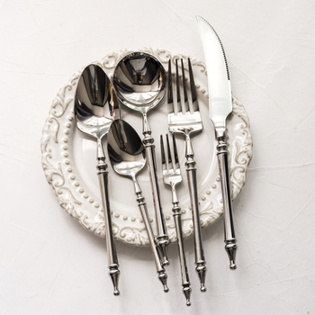 Set de tacâmuri occidentale din oțel inoxidabil 304, cuțit pentru friptură, furculă, lingură și furculiță de desert, linguriță de desert, design retro luxos