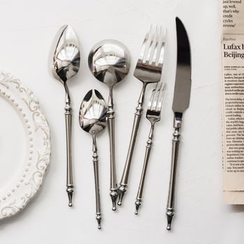 Set de tacâmuri occidentale din oțel inoxidabil 304, cuțit pentru friptură, furculă, lingură și furculiță de desert, linguriță de desert, design retro luxos