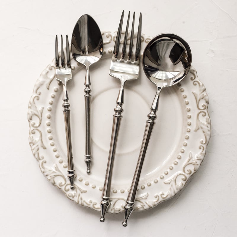 Set de tacâmuri occidentale din oțel inoxidabil 304, cuțit pentru friptură, furculă, lingură și furculiță de desert, linguriță de desert, design retro luxos