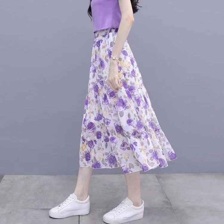 Set two-piece floral pentru femei — top și fustă, stil de vară, siluetă slim