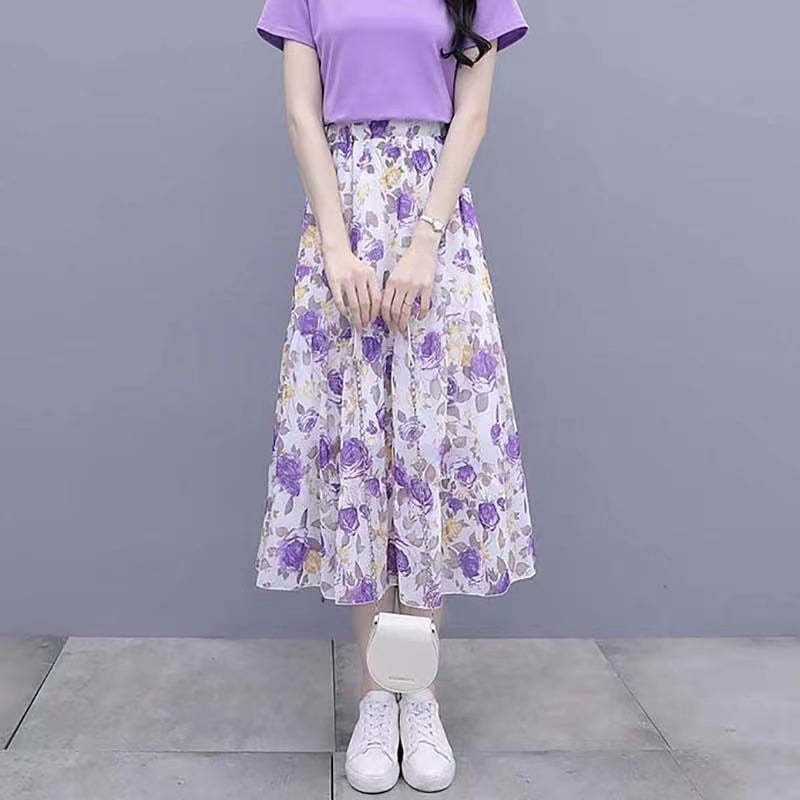Set two-piece floral pentru femei — top și fustă, stil de vară, siluetă slim