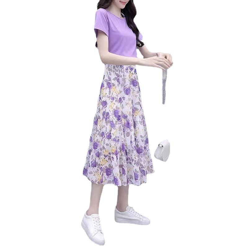 Set two-piece floral pentru femei — top și fustă, stil de vară, siluetă slim