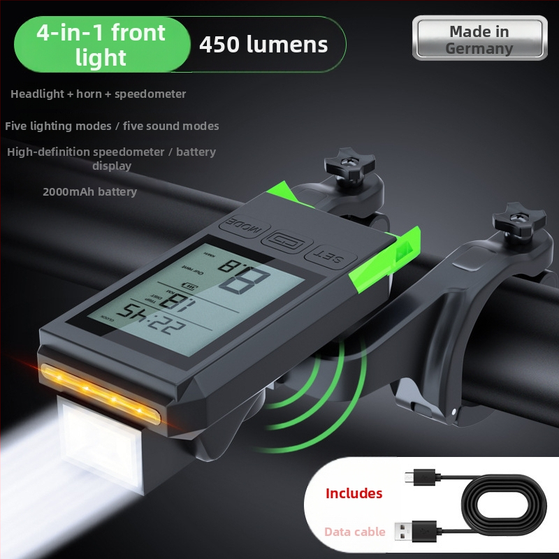Planinski bicikl prednja svjetiljka visoke jačine, ugrađeni mjerač brzine, vodootporna konstrukcija i punjiva sirena (USB-C punjenje)