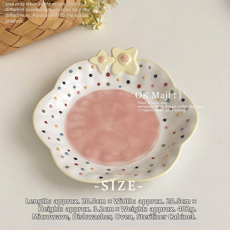Vynikajúci malý keramický tanier na raňajky a dezert, priemer 20 cm, farba pod glazúrou, roztomilý dievčenský štýl