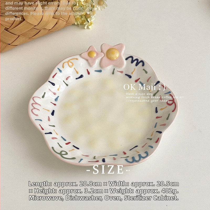 Vynikajúci malý keramický tanier na raňajky a dezert, priemer 20 cm, farba pod glazúrou, roztomilý dievčenský štýl