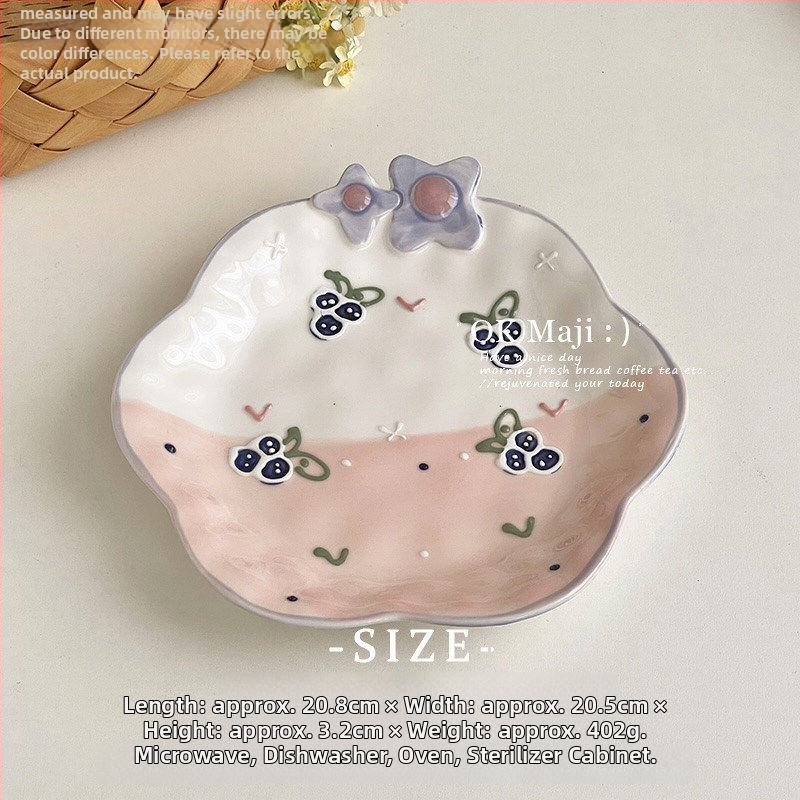 Vynikajúci malý keramický tanier na raňajky a dezert, priemer 20 cm, farba pod glazúrou, roztomilý dievčenský štýl
