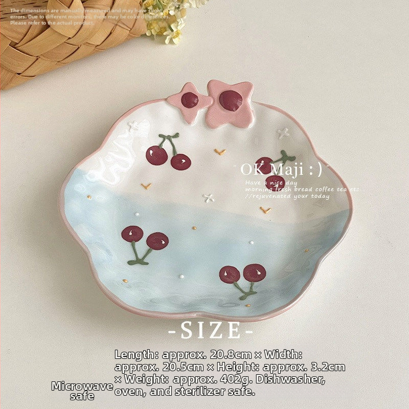 Vynikajúci malý keramický tanier na raňajky a dezert, priemer 20 cm, farba pod glazúrou, roztomilý dievčenský štýl