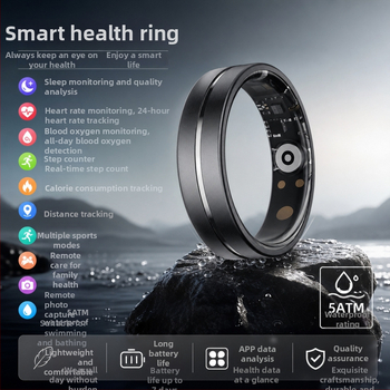 Inel inteligent Bluetooth AI cu monitor de ritm cardiac și urmărire a sănătății, monitorizare somn și activitate, oxigen în sânge, pași, distanță și calorii, impermeabil 5ATM