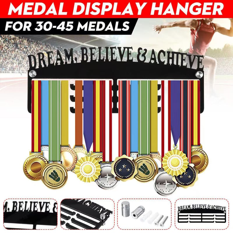 Raft metal pentru medalii cu cârlige, 3 etaje – DREAM BELIEVE ACHIEVE