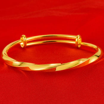 Brățară răsucită placată cu aur 24K, realizată manual, finisaj prin depunere în vid