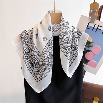 Pamut- és len sál, 50×50 cm, friss, lélegző kaszu virág mintával, lágy művészi dekoratív sál