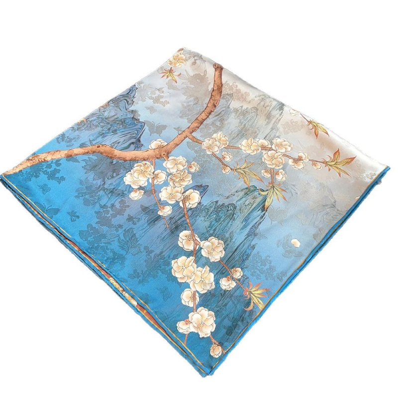 Női pásztor-stílusú virágos selyemsál, 88×88 cm, 100% selyem, sokoldalú divatkiegészítő.