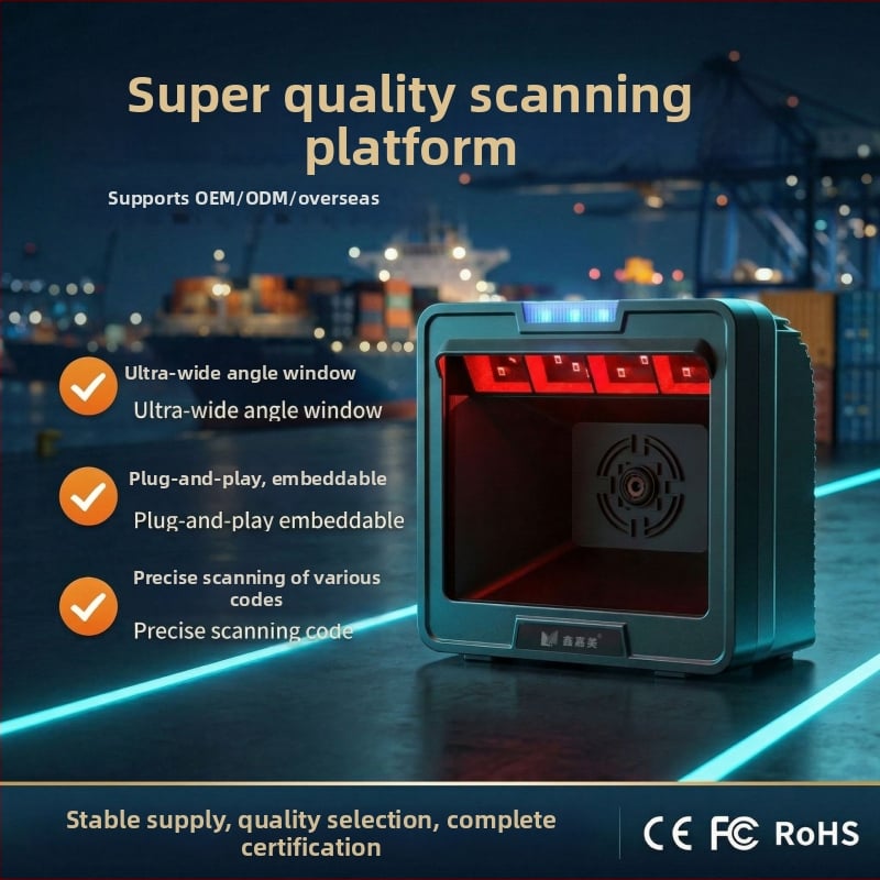 Scaner desktop pentru coduri de bare și QR, la casa de marcat a supermarketului