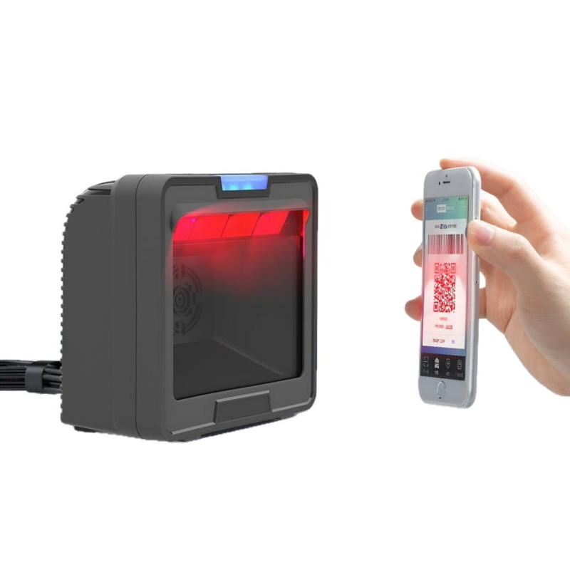 Scaner desktop pentru coduri de bare și QR, la casa de marcat a supermarketului