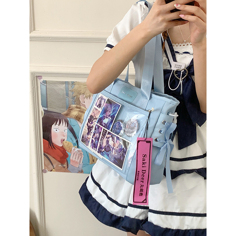 Geantă Tote în stil japonez, capacitate mare — pânză transparentă, design drăguț de studentă, versatilă pentru umăr sau crossbody