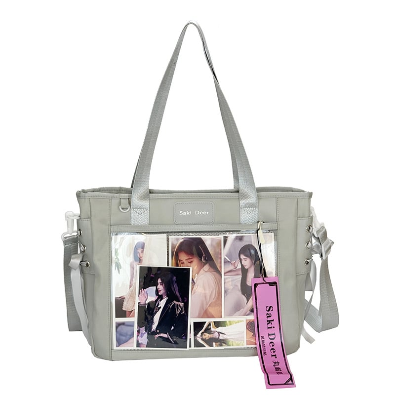 Geantă Tote în stil japonez, capacitate mare — pânză transparentă, design drăguț de studentă, versatilă pentru umăr sau crossbody