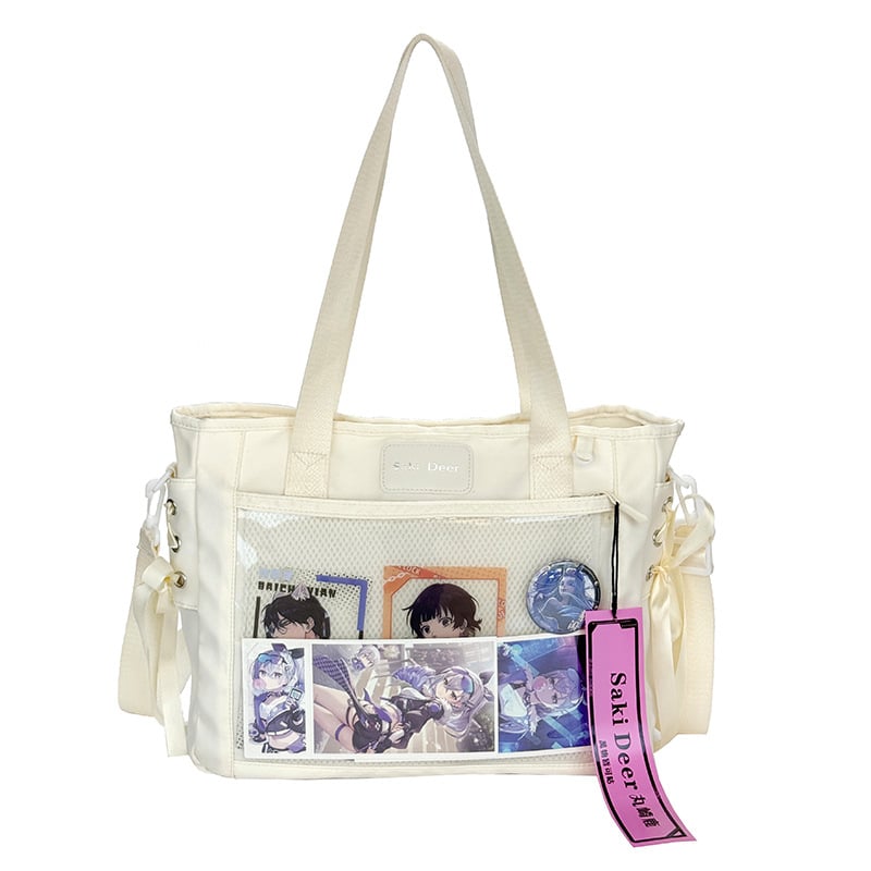 Geantă Tote în stil japonez, capacitate mare — pânză transparentă, design drăguț de studentă, versatilă pentru umăr sau crossbody