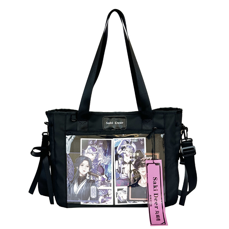 Geantă Tote în stil japonez, capacitate mare — pânză transparentă, design drăguț de studentă, versatilă pentru umăr sau crossbody