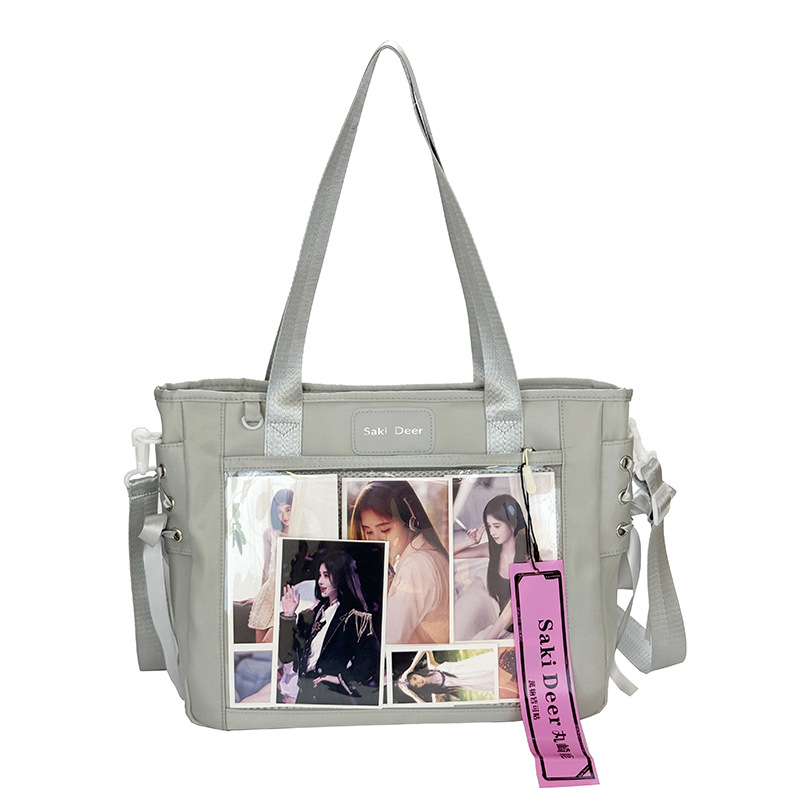 Geantă Tote în stil japonez, capacitate mare — pânză transparentă, design drăguț de studentă, versatilă pentru umăr sau crossbody