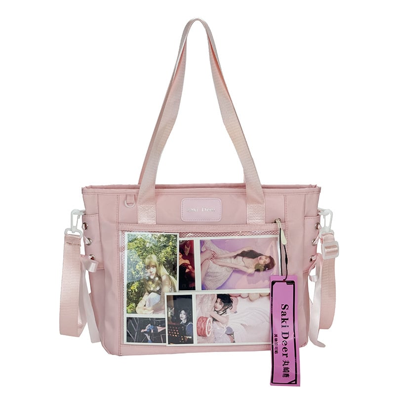 Geantă Tote în stil japonez, capacitate mare — pânză transparentă, design drăguț de studentă, versatilă pentru umăr sau crossbody