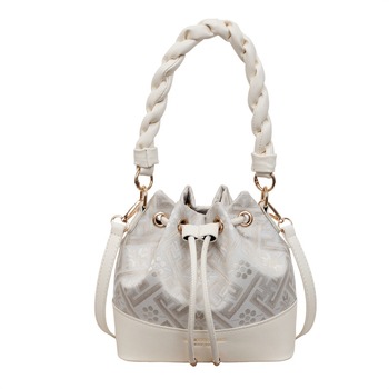 Geantă bucket PU cu model twist – mică, închidere prin șnur, pentru femei, umăr/crossbody, design vintage cu pliuri