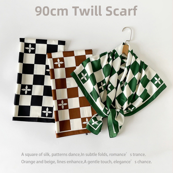 Pamut-len kockás nyomott sál, 90x90 cm, twill szövés, nőknek