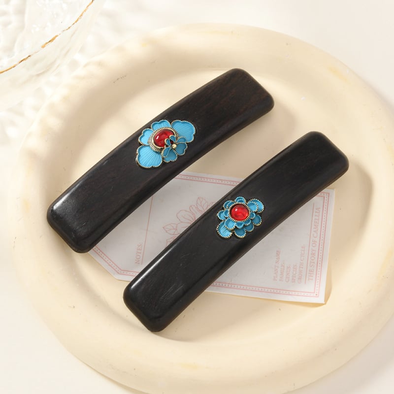 Clips de păr din lemn de santal cu mecanism cu arc, clip de păr din lemn pentru femei, accesoriu de păr în stil chinezesc Cheongsam