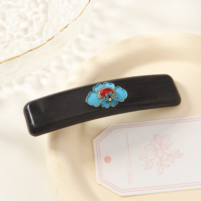 Clips de păr din lemn de santal cu mecanism cu arc, clip de păr din lemn pentru femei, accesoriu de păr în stil chinezesc Cheongsam