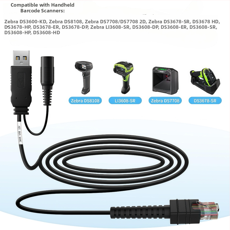 Cablu USB la RJ45 pentru Zebra LI3608 DS3678, 12V